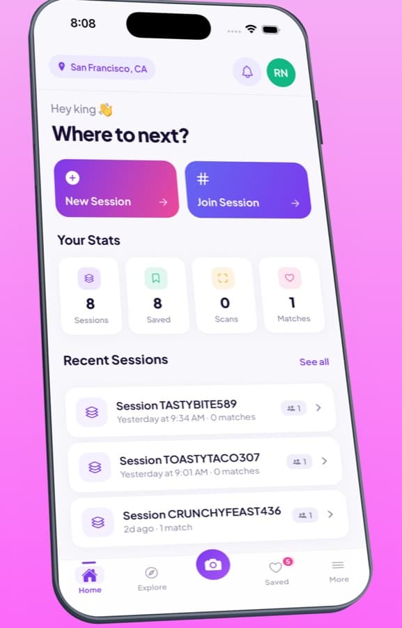 Veyalo home screen with new and join session buttons