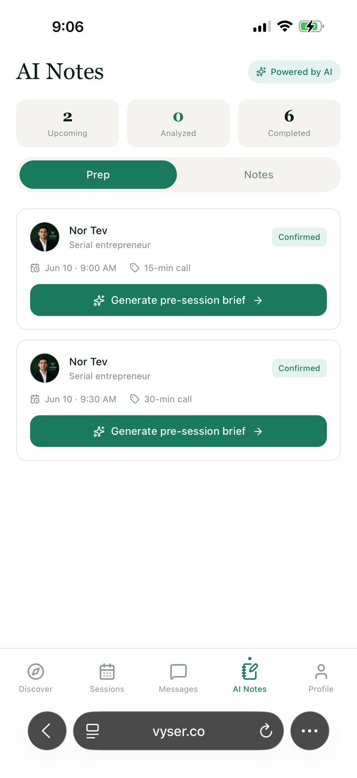 Vyser AI notes screen