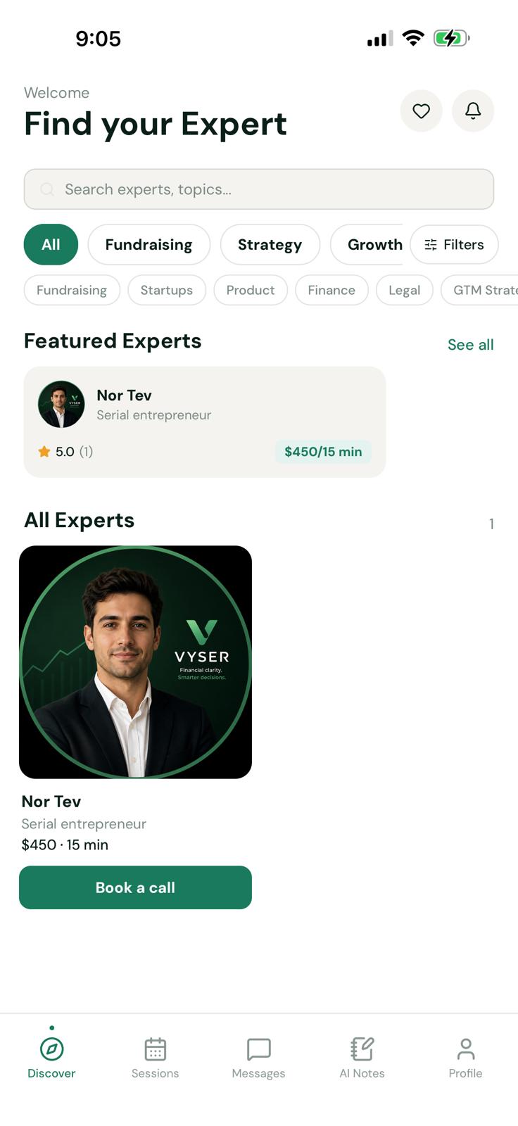 Vyser expert discovery screen